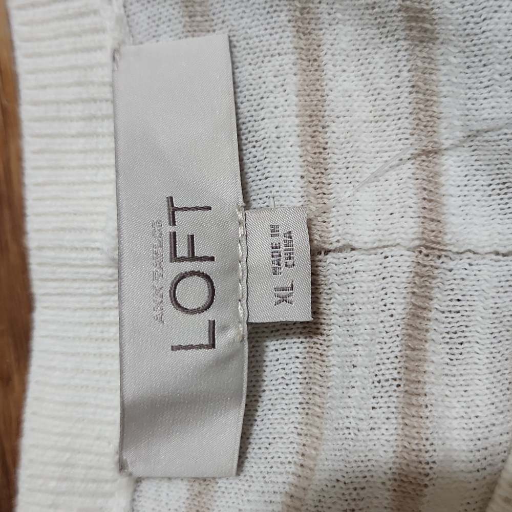 NWT Ann Taylor Loft Cream Short Sleeve Boxy Striped T-Shirt Crew Neck XL - Picture 4 of 7